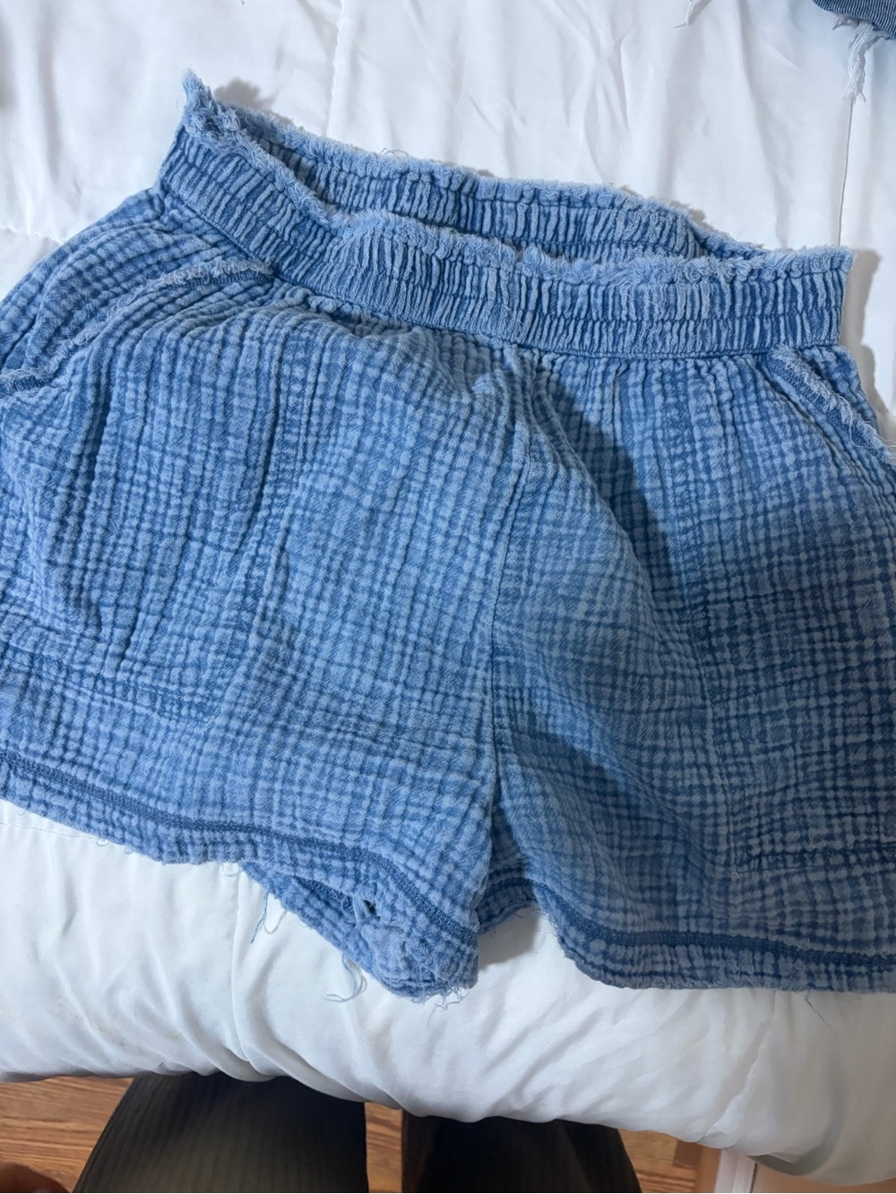 aerie Light Blue Crinkled Gauze High-Waist Lounge Shorts